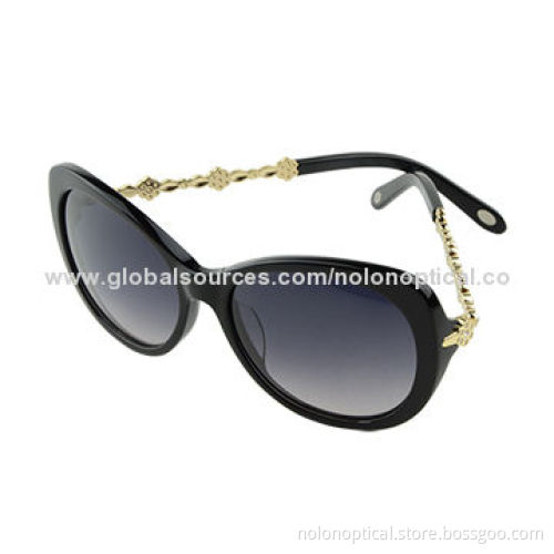 Cat eye fashion acetate sunglasses with metal decoration